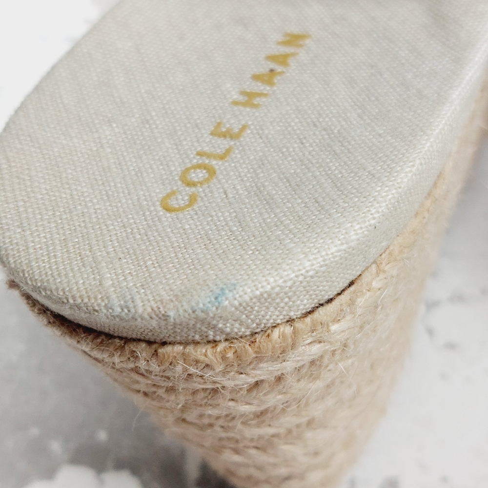 NEW Cole Haan Crystal White Leather Buckle Sling Back Summer Wedge Sandals K131 - Picture 12 of 13